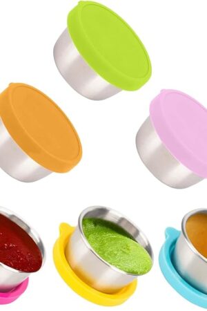 Ecurfu Salad Containers For Lunch To Go, 6x1.6 Oz Stainless Steel Condiment Containers With Lids, Leakproof Sauce Cups for Dipping, Salad Dressing, Meal Prep