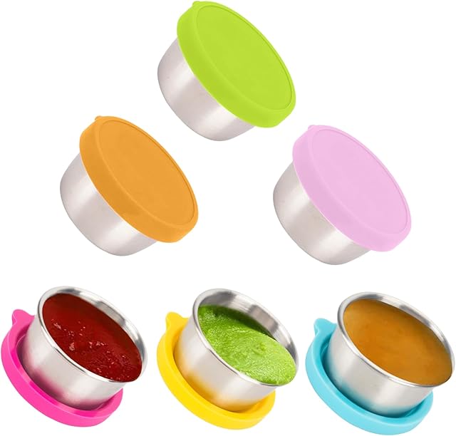 Ecurfu Salad Containers For Lunch To Go, 6x1.6 Oz Stainless Steel Condiment Containers With Lids, Leakproof Sauce Cups for Dipping, Salad Dressing, Meal Prep