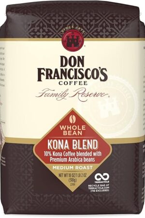 Don Francisco's Kona Blend Medium Roast Whole Bean Coffee - Delicate Flavor for Drip, Pour Over, and French Press (18 oz Bag)