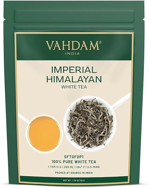 VAHDAM Imperial White Tea Leaves From Himalayas (25 Cups/1.76oz) | High Elevation Grown | Pure Unblended | Vacuum Sealed | Loose Leaf Tea