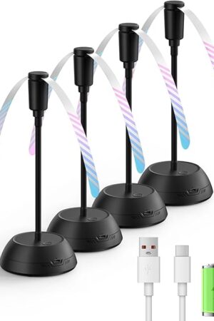 4PCS Food Fan for Table, 2000mAh Rechargeable Portable Tabletop Fans with Holographic Blades and 360° Goose-Neck, Table Food Spinner Quiet for Picnic, Home, Party, BBQ(Black)