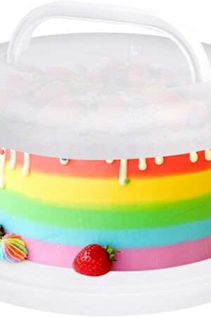 Cake Carrier with Lid and Handle, Fit 10’’ Cake Stand with Lid, Cake Transport Storage Container, Cake Containers Cover Stand with Lids, 3 Secure Side Closures (White)