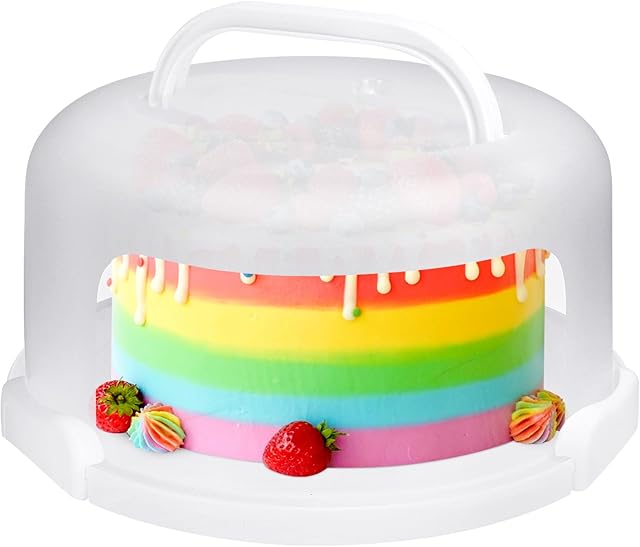 Cake Carrier with Lid and Handle, Fit 10’’ Cake Stand with Lid, Cake Transport Storage Container, Cake Containers Cover Stand with Lids, 3 Secure Side Closures (White)