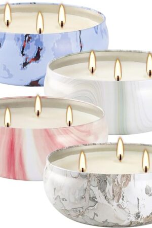 30-Hour Citronella Candle Set – 4 x 12oz Soy Wax Candles for Indoor Outdoor Use,3 Wicks Ideal for Home Patio, Balcony BBQs, and Summer Camping