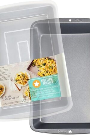 9x13 Inch Nonstick Rectangular Baking Pan with Lid – Covered Cake Pan for Brownies, Sheet Cakes, Lasagna – Durable, Dishwasher Safe, Freezer Safe
