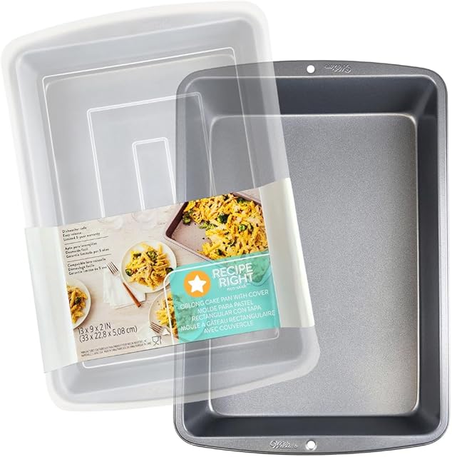 9x13 Inch Nonstick Rectangular Baking Pan with Lid – Covered Cake Pan for Brownies, Sheet Cakes, Lasagna – Durable, Dishwasher Safe, Freezer Safe
