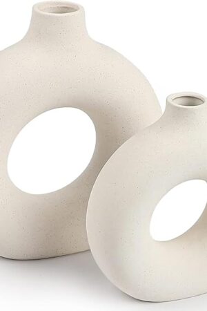 Ceramic Vases Set of 2,Modern Vases for Home Decor, White Boho Style for Living Room Kitchen Mantle Bedroom Dining Table Office Farmhouse Decorative Design