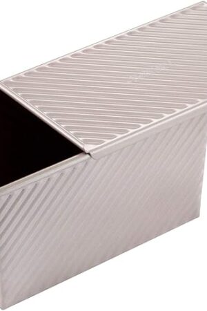 CHEFMADE Pullman Loaf Pan with Lid, 1Lb Dough Capacity Non-Stick Rectangle Corrugated Toast Box for Oven Baking 4.2" x 7.7"x 4.4"(Champagne Gold)