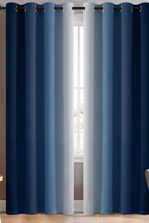 Yakamok Blue and Greyish White Ombre Curtains, Room Darkening Gradient Color Curtains for Bedroom, Light Blocking Thermal Insulated Window Drapes for Living Room(2 Panels, 52x84 Inch)