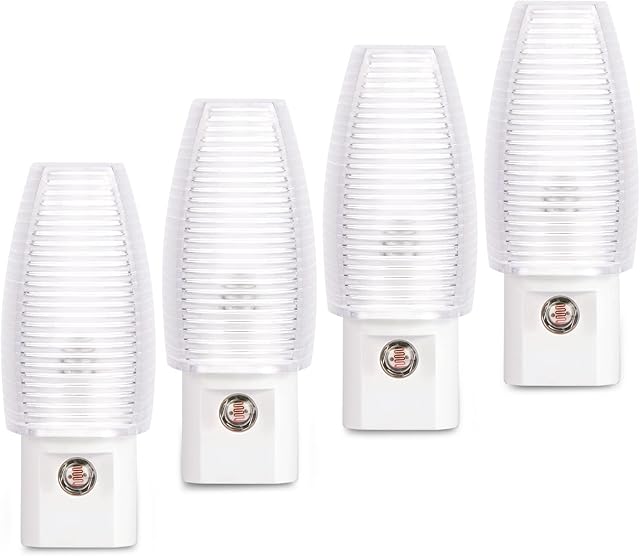 Emotionlite Plug in Night Light, Warm White LED Nightlight, Dusk to Dawn Sensor, Kids, Nursery, Bedroom, Bathroom,Hallway, Stairs, Kitchen, 4 Pack
