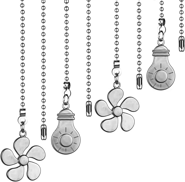 Ceiling Fan Pull Chain Kit - 4PCS 12 Inch Extension with Ball Chains Connector (Silver Nickel)