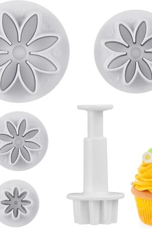 Daisy Fondant Cutter, 4PCS Flower Plunger Cutters, 8Petals Daisy Cookie Cutter, Flower Cookie Cutter, Summer Cookie Cutters, Decorating Mold Tools for Biscuits, Sugar Cubes, Chocolate