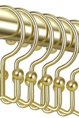 12 Pack Shower Curtain Hooks Rings, Double Sided Shower Hooks for Shower Curtain, Stainless Steel Shower Rings Rust Proof for Bathroom Shower Curtain Rod Curtains, Free Gliding, Gold