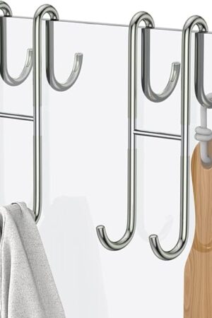 304 Stainless Steel Over Shower Glass Door Hook, Silver Shower Door Hooks 2 Pack, Drilling-Free