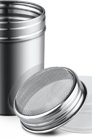 1Pcs Stainless Steel Powder Sugar Shaker Duster with Lid, Fine Mesh Shaker Powder Cans for baking soda Cocoa Cornstarch Coffee Flour ect