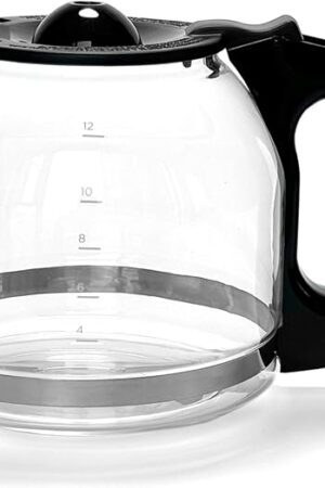 12-Cup Replacement Glass Coffee Carafe Compatible with Black and Decker Coffee maker Model CM0915BKD, Black Handle with Extra Lid, Product Height: 5.9 inch.
