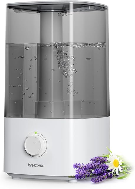 BREEZOME 4L Humidifiers for Bedroom, Essential Oil Diffuser, Top Fill Cool Mist Ultrasonic Humidifiers for Baby, Plants, Nursery, Humidifier for Large Room Last up to 50 Hours, Quiet Operation