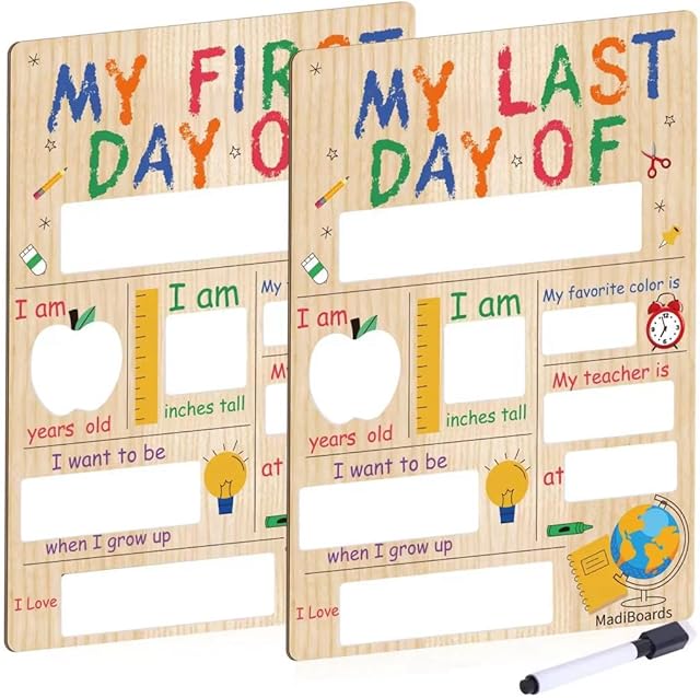 Double-Sided First Day of School Board with Liquid Chalk Markers - Dry Erase First Day of Preschool Sign | Kindergarten Chalkboard Sign | Wooden First and Last Day of School Sign