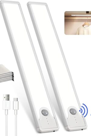 8 Inch Under Cabinet Lights, Upgraded 41 LED Rechargeable Magnetic Motion Sensor Light Indoor, Brightness Dimmable 6500K Stepless Dimming Closet Light, for Under Counter, Kitchen, Closet, 2 Packs