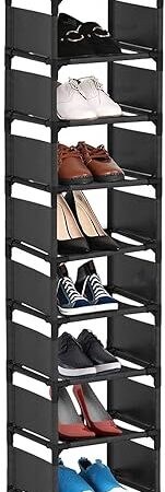 Vertical Narrow Tall Shoe Rack for Front Door Entrance,10 Tiers Sturdy Metal Shoe Rack Organizer for Closet Entryway, Storage Shelf, Space Saving Stackable Shoe Tower