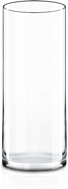 CYS Excel Clear Glass Cylinder Vase (H:12" D:4") | Multiple Size Choices Glass Flower Vase Centerpieces | Hurricane Floating Candle Holder