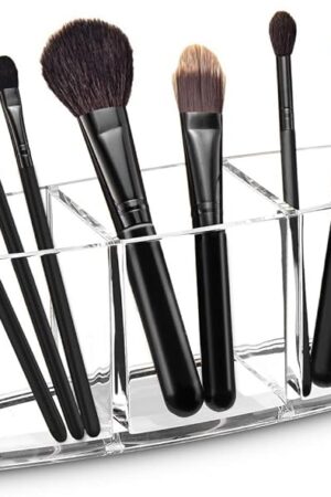 Clear Acrylic Makeup Brush Organizer with 3 Slots for Cosmetic Brushes