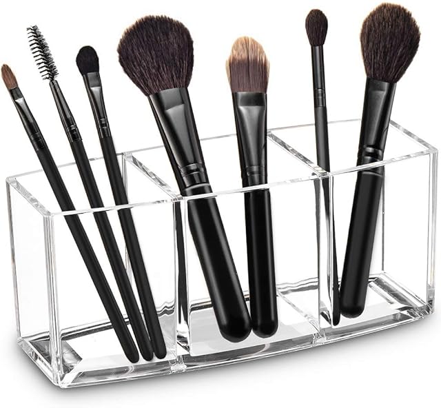 Clear Acrylic Makeup Brush Organizer with 3 Slots for Cosmetic Brushes