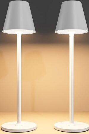 2 Pack LED CordlessTable Lamp,4000mAh Rechargeable Battery Desk lamp,3 Level Brightness Portable Light, Minimalist Design, for Couple Dinner/Coffee Table/Restaurant/Bedroom(White 2pack)