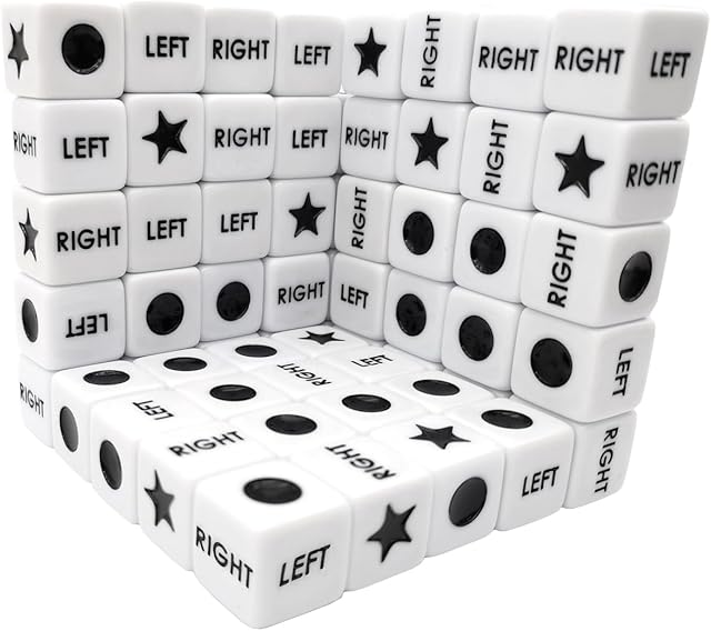 The Ahoper 50 Pieces Left Right Center Dice Only 50 Dices Left Right Center Dice Game Prime Dice Only,Left Right Center Bulk,16mm Standard Size, Easy to Grip.