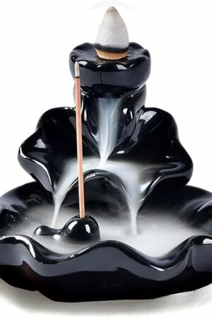 Waterfall Incense Burner, Lotus Backflow Incense Holder Ceramic Censer Cones Sticks Porcelain Holder with 10 Free Mixed Aromatherapy Cones