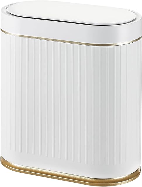 Bathroom Trash Can with Lid Automatic 2 Gallon Motion Sensor Garbage Bin, 7.5 Liter Smart Trash Bin Bathroom Decor, Plastic Garbage Can, Narrow Trash Can for Bedroom, Office, Living Room