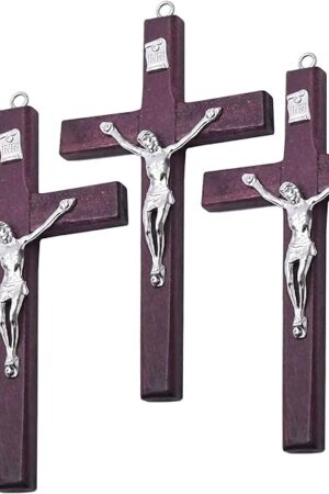 CHENGXIN Catholic Crucifix Wall Cross 3 Pack, Small Wooden Cross with Jesus for Home Decor, 4.7 inches