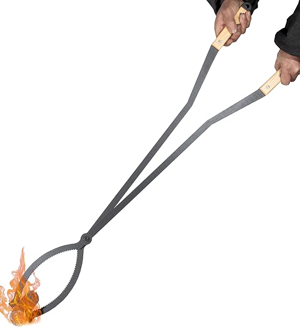 40" Fireplace Tongs Log Grabber Made Of Premium Heavy Duty Alloy Steel. Fire Tongs With Wood Handle Best For Fire Pit Fireplace Campfire Indoor & Outdoor. Upgraded Fire Pit Tongs, Fire Pit Tools.