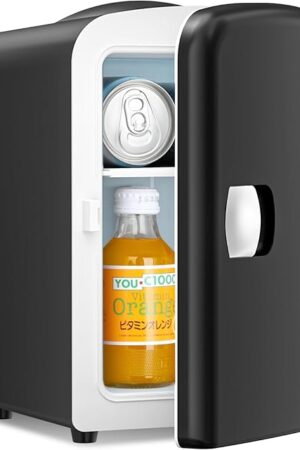Antarctic Star Compact Refrigerator, Portable Mini Fridge, Skin Care 4L Capacity/6 Cans, for Bedroom, Car, Office & Dorm, Small Cooler for Cosmetics, Beverage and Food, Black