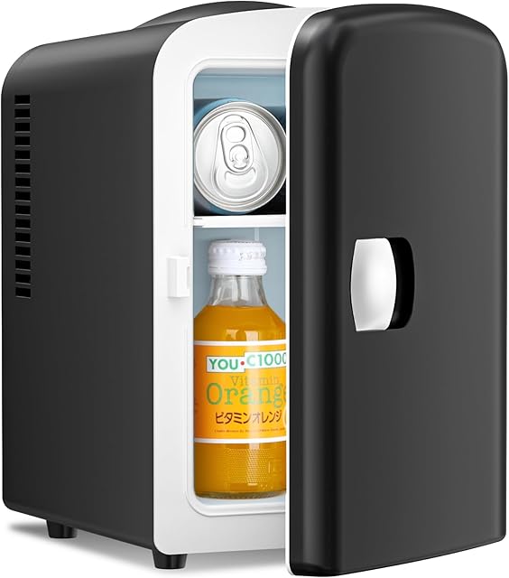 Antarctic Star Compact Refrigerator, Portable Mini Fridge, Skin Care 4L Capacity/6 Cans, for Bedroom, Car, Office & Dorm, Small Cooler for Cosmetics, Beverage and Food, Black