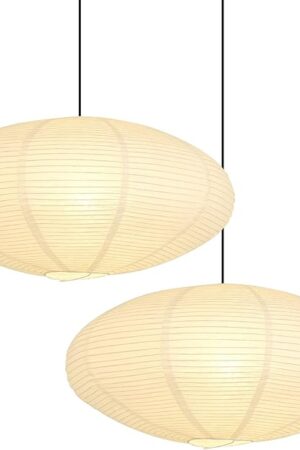 White Oval Paper Lantern Lampshade set of 2, 20"x10'' Paper Lanterns Pendant Light Shade, Chinese Foldable Design for Living Room, Bedroom, Ceiling Lampshade Party Decor