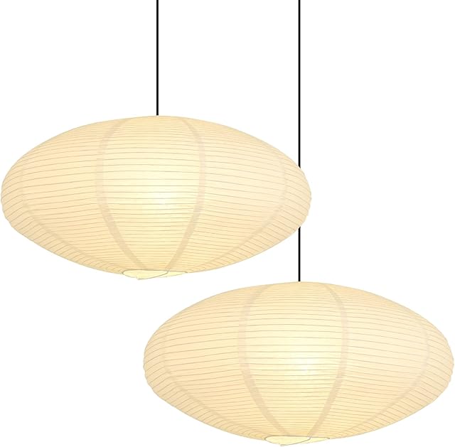 White Oval Paper Lantern Lampshade set of 2, 20"x10'' Paper Lanterns Pendant Light Shade, Chinese Foldable Design for Living Room, Bedroom, Ceiling Lampshade Party Decor