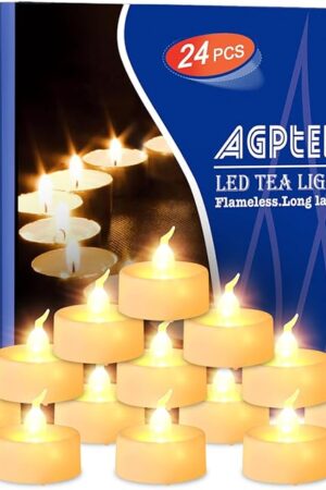 AGPTEK Flickering Tea Lights, 24 Pack, Warm White