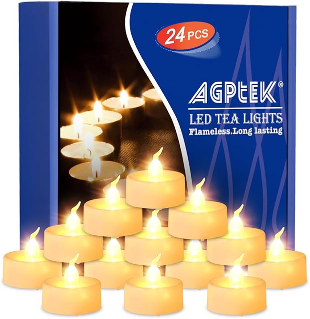 AGPTEK Flickering Tea Lights, 24 Pack, Warm White