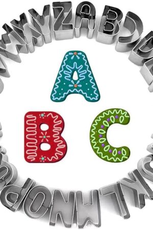 Alphabet Cookie Cutter Tool Set, 26 Pcs 1 Inch Stainless Steel Cookie Cutter Set Fondant Biscuit Fruit Dough Mold Tools for Halloween, Christmas,Birthday Party Decorations (Small-Letter)