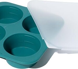 Anyday 1/2-Cup Silicone Freezer Tray with Silicone Lid for Food Storage, Rice, Stock, Leftovers | Plastic-Free Freezer Container | Soup Molds for Meal Prep Portions | 4 Oz / 125mL Freezing Tray
