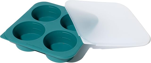 Anyday 1/2-Cup Silicone Freezer Tray with Silicone Lid for Food Storage, Rice, Stock, Leftovers | Plastic-Free Freezer Container | Soup Molds for Meal Prep Portions | 4 Oz / 125mL Freezing Tray