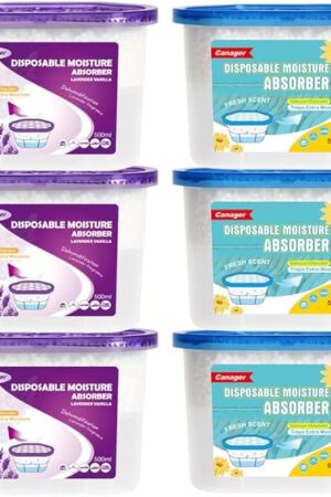 CANAGER Lavender Vanilla,Fresh Scent, Moisture Absorber Box,Odor Eliminator and Dehumidifier Boxes for Closet,Bedroom,Kitchen,Bathroom-6 Packs,Cups - Traps Moisture for Fresher, Cleaner Air