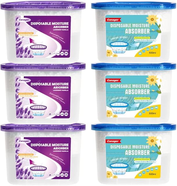 CANAGER Lavender Vanilla,Fresh Scent, Moisture Absorber Box,Odor Eliminator and Dehumidifier Boxes for Closet,Bedroom,Kitchen,Bathroom-6 Packs,Cups - Traps Moisture for Fresher, Cleaner Air