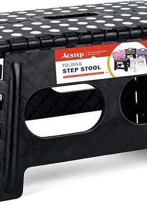 ACSTEP Folding Step Stool,15-Inch Extra Wide 9Inch Height Heavy Duty Stepping Stool More Safe and Comfortable Non Slip Foldable Step Stool for Kids and Adults Black