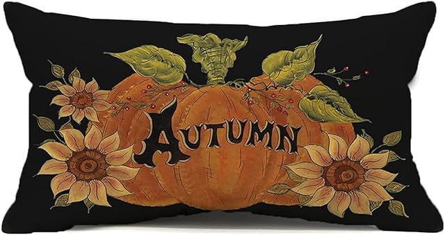 Autumn Pumpkin Throw Pillow Cover 12x20 Inch Seasonal Fall Thanksgiving Sunflowers Outdoor Fall Pillows Decorative Lumbar Throw Pillows