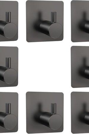 Adhesive Towel Hook 8Pack Matte Black, Modern Style Stainless Steel Wall Hooks Stick for Clothes, Hat, Towel Robe Hook Rack Wall Mount, Thicken Holder for Home Bathroom Kitchen