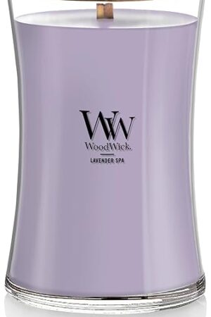 WoodWick Large Hourglass Candle Lavender Spa Scent Premium Soy Blend Crackles as it Burns 21oz Perfect for Gifting