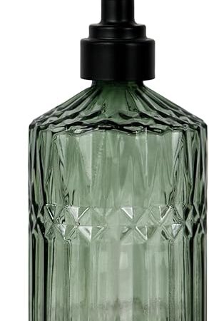 18oz Green Glass Soap Dispenser, Refillable Kitchen, Bathroom Thick Glass Soap Dispenser with Black Rustproof Pump for Dishwashing Liquid, Hand Soap, Lotion, Body Wash (Green-Black Pump)