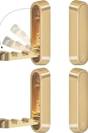 4PCS Foldable Gold Wall Hooks, Heavy Duty Zinc Alloy Folding Wall Hooks, Folding Hidden Coat Hooks Wall Mount Bathroom Foldable Towel Hooks for Hanging Clothes, Bags, Hats, Bathrobes, Keys etc (Gold)